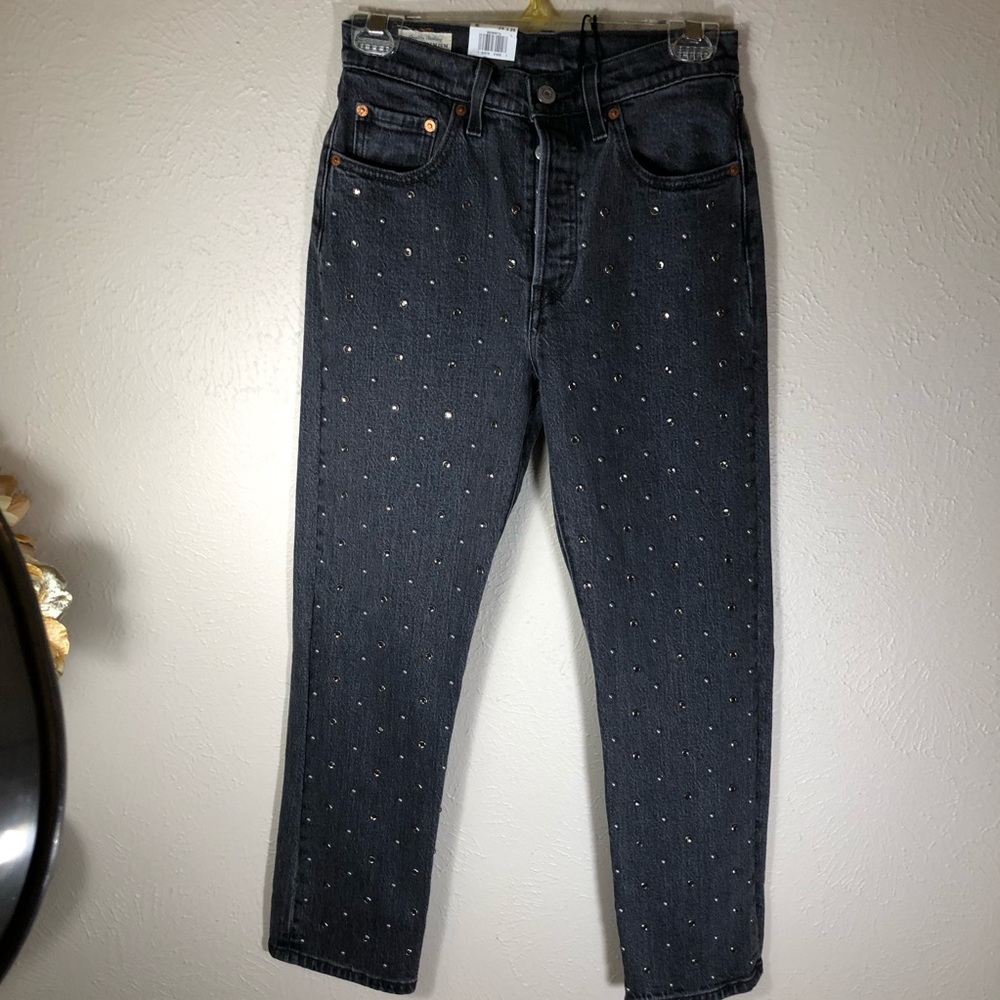 Levi’s Premium Original Cropped, Gray wit grommets